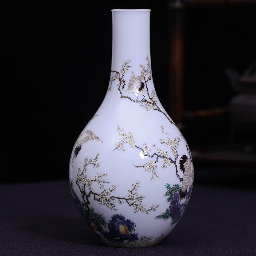 珐琅彩海鸥来潮瓶 故宫博物院陶瓷文物修复专家 监制