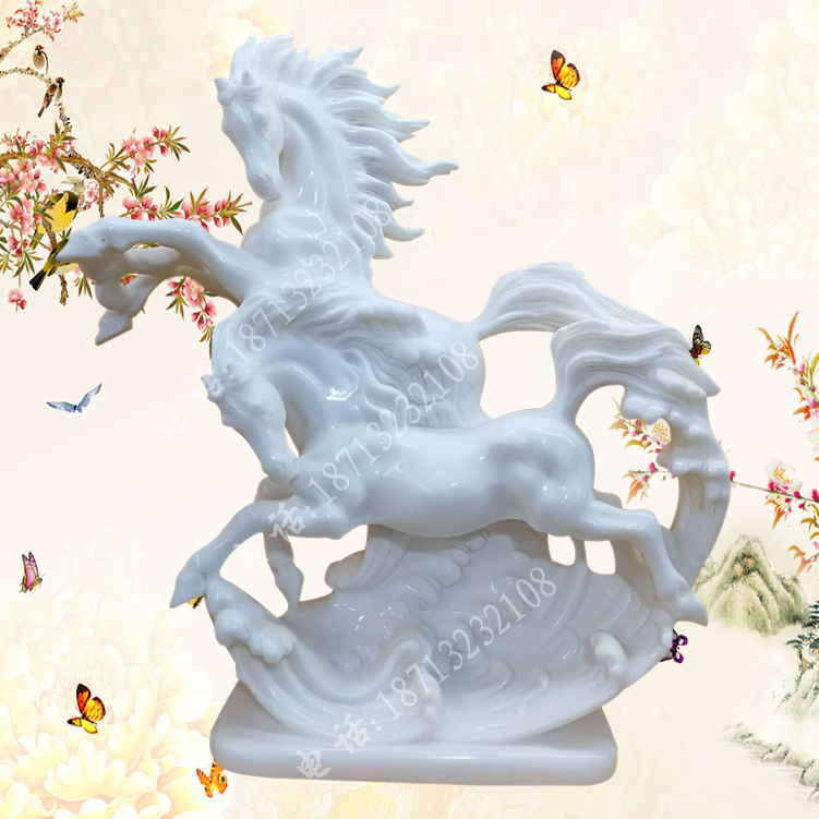精品石雕汉白玉动物马雕塑工艺品摆件十二生肖马双马奔腾马雕塑