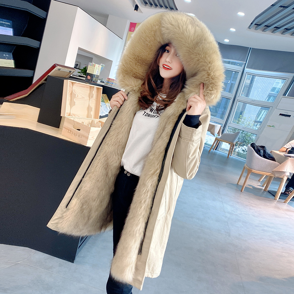 派克服女冬2019新款大毛領仿狐狸毛內膽中長款可拆卸加厚派克大衣在類目 女裝/女士精品, 皮草中 - 來自Buy2taobao.com提供專業的淘寶代購服務
