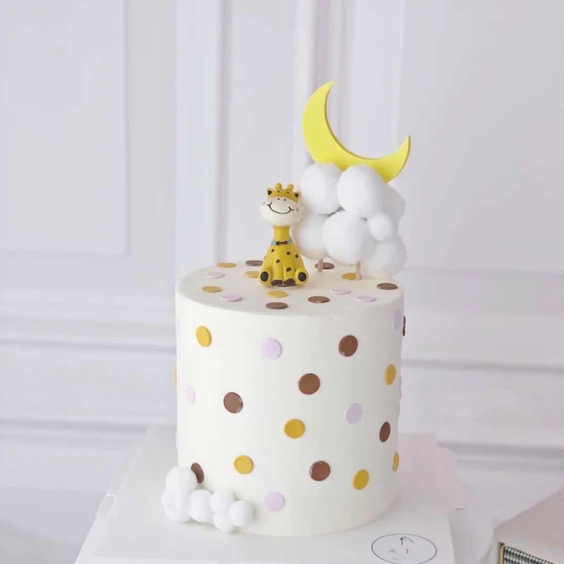 毛球月亮蛋糕装饰插件星星月亮云朵烘焙装饰品配件儿童生日派对