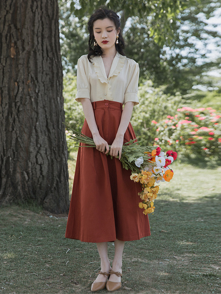 港风连衣裙女夏复古chic