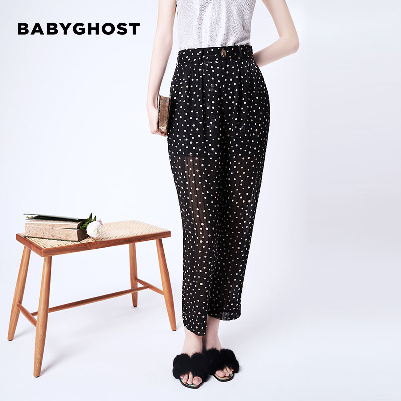 BABYGHOST原创设计新款时尚锥形雪纺黑色波点长裤垂感休闲百搭