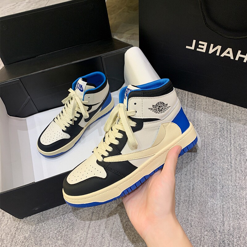 板鞋女白蓝黑闪电倒钩2022春季新款三方联名ins潮酷aj高帮滑板鞋