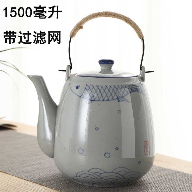 大号陶瓷茶壶手绘复古中式提梁壶带过滤网泡茶壶餐厅水壶家用办公