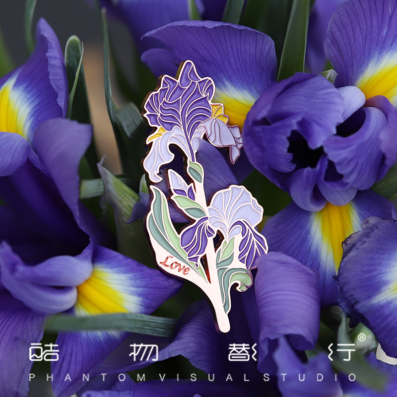 梵高鸢尾花胸针高档女原创设计感小众鸢尾周边系列金属徽章礼物