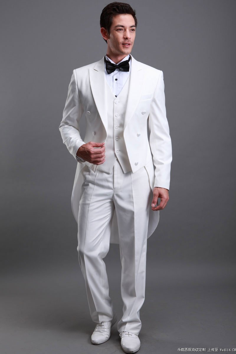 男士白色燕尾服结婚西装宴会礼服 男