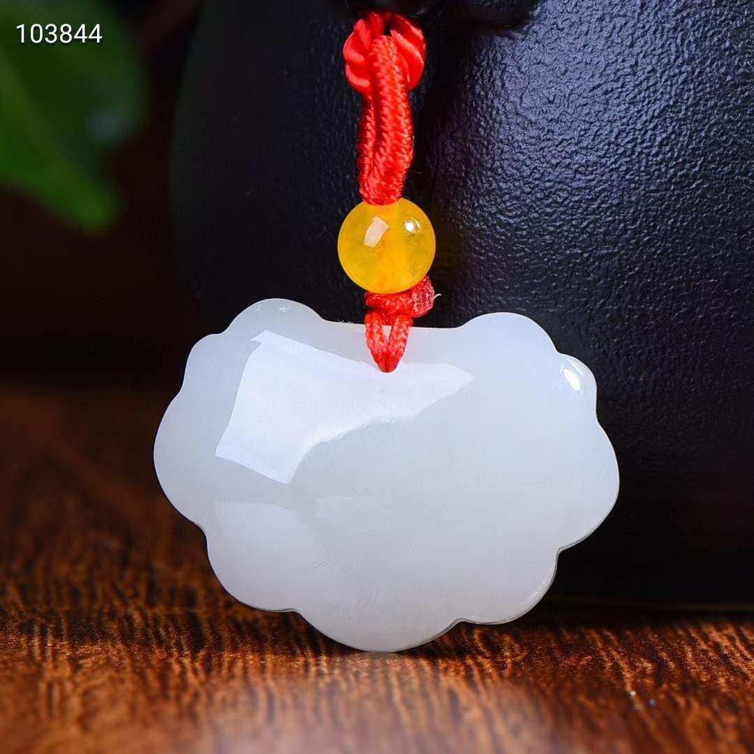 天然和田玉吊坠长命百岁如意锁男女宝宝儿童挂件婴儿平安玉佩项链