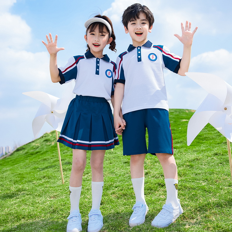 幼儿园园服夏装小学生校服白色纯棉短袖套装英伦儿童班服运动服装