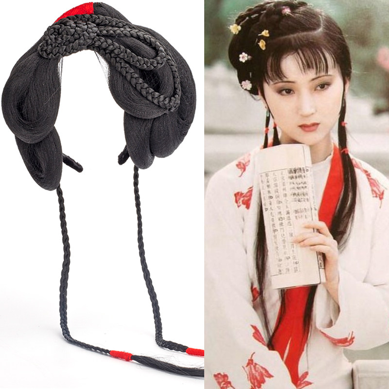 新款儿童演出汉服古装懒人一体发箍3400假发红楼梦林黛玉发髻头箍