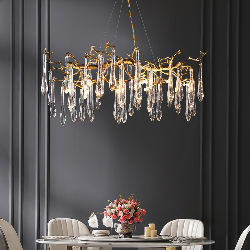 烁果轻奢水晶吊灯后现代简约餐厅岛台吧台灯美式大气全铜树枝灯具