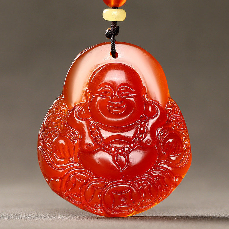 玉佛吊坠女士款招财护身红玛瑙佛公玉坠玉石项链转运玉佩挂件天然