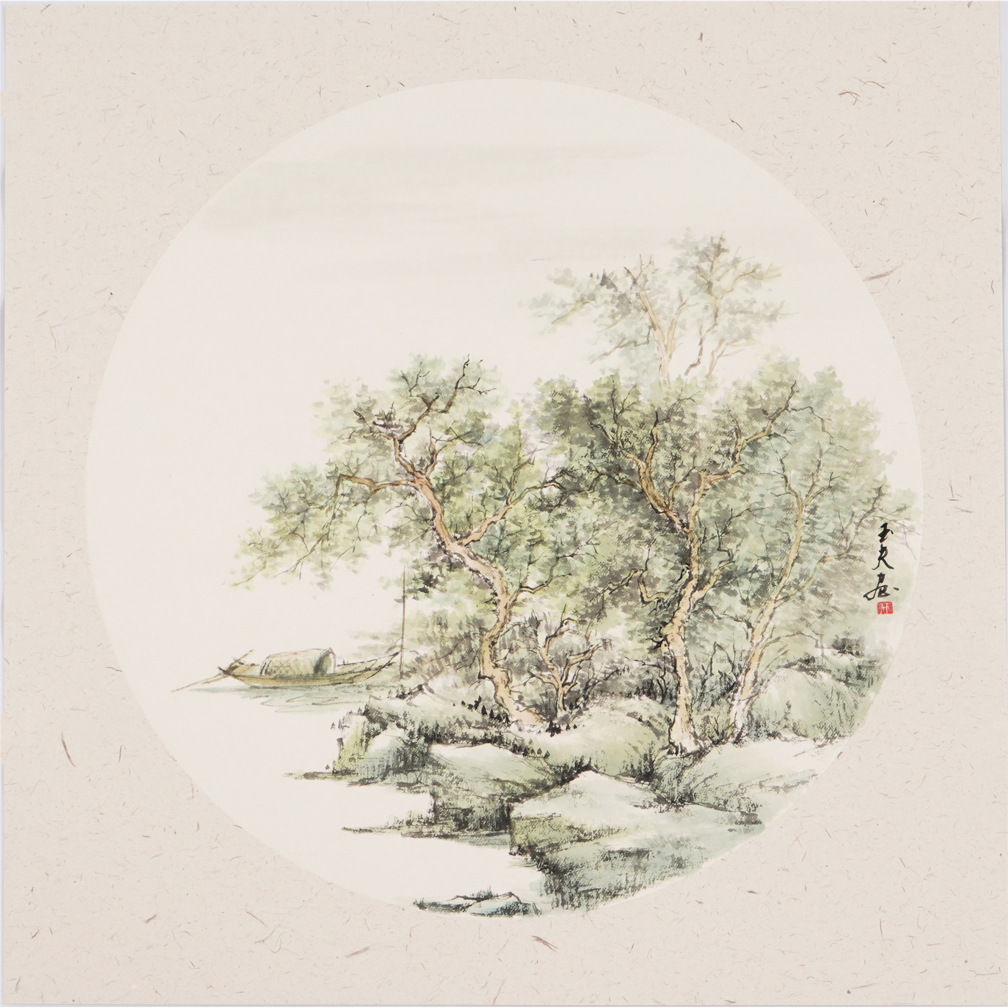 三尺斗方山水画国画纯手绘卡纸石玉夫字画客厅玄关水墨画00009