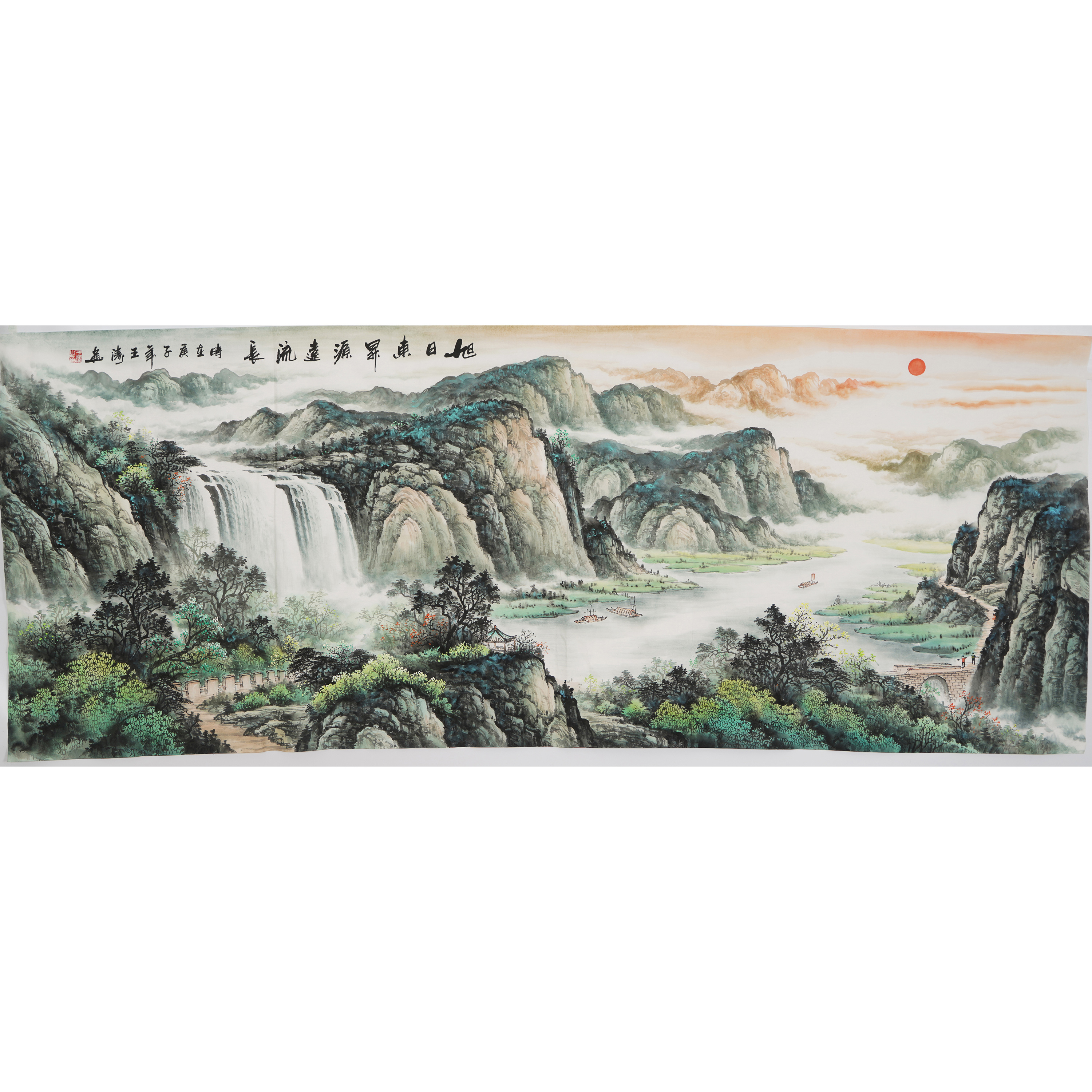 中式聚宝盆国画小六尺手绘山水画办公室挂画客厅装饰画精品00180