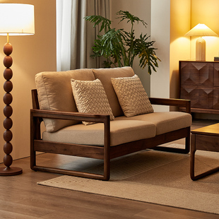 北美黑胡桃木沙发全实木北欧小户型客厅现代简约布艺沙发