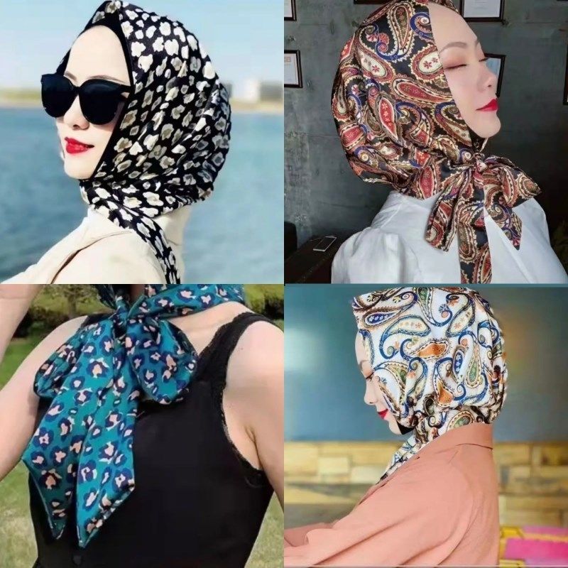 多用头巾女包头纱巾方巾时尚外出百搭防晒女士丝巾帽子飘带帽农村