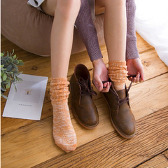 日系纯棉堆堆袜女秋季中筒复古袜毛线长筒韩国女袜月子袜冬天靴袜