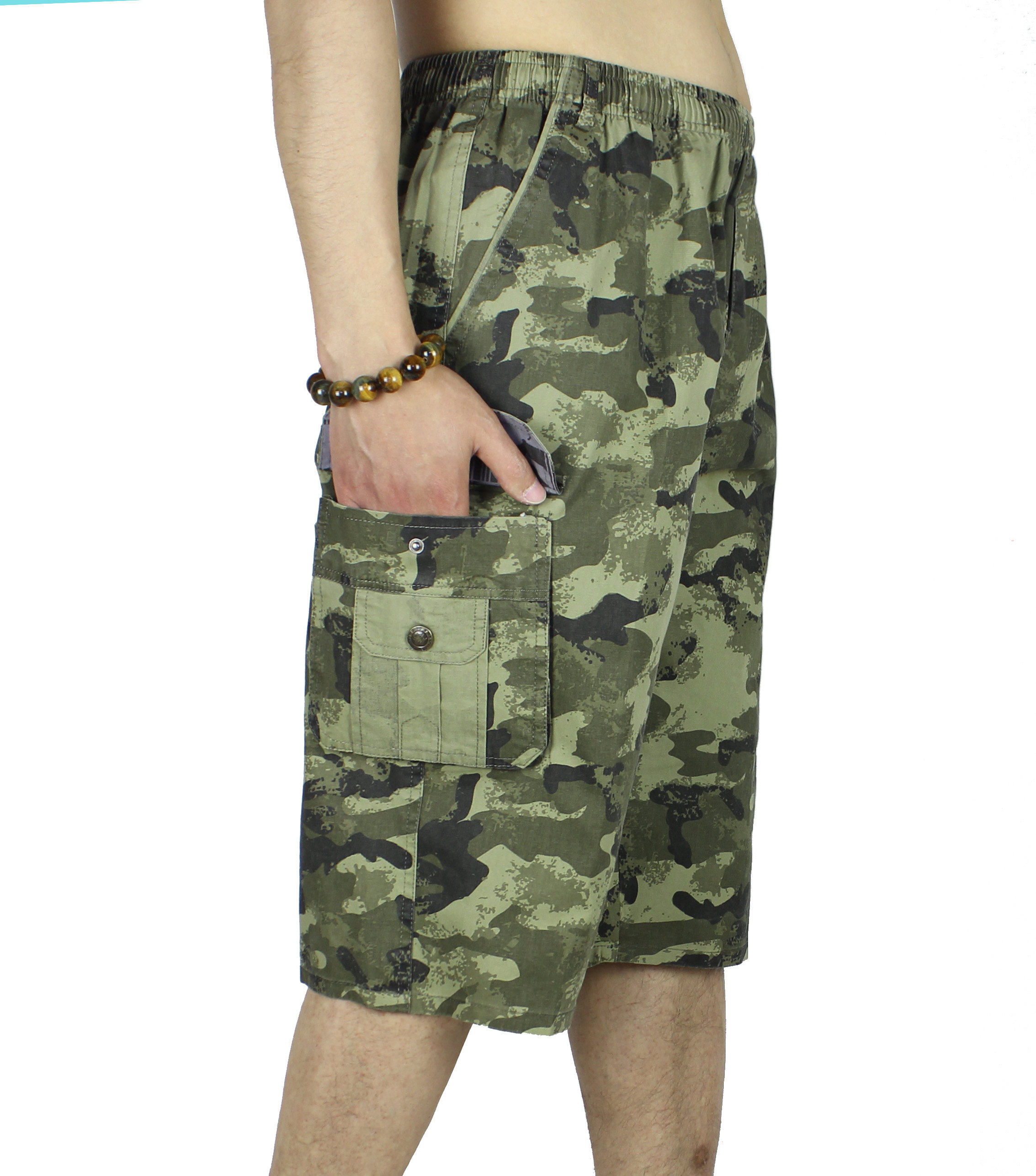 夏天中年七分裤短裤男迷彩休闲工装中裤纯棉宽松7分裤爸爸装迷彩