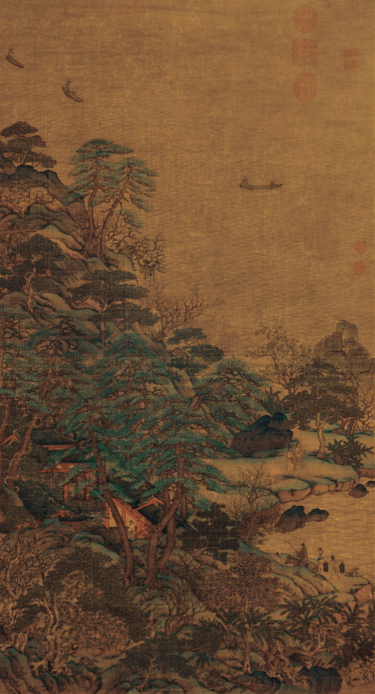 唐李思江帆楼阁国画山水仿古画艺术微喷复制画绢画国画