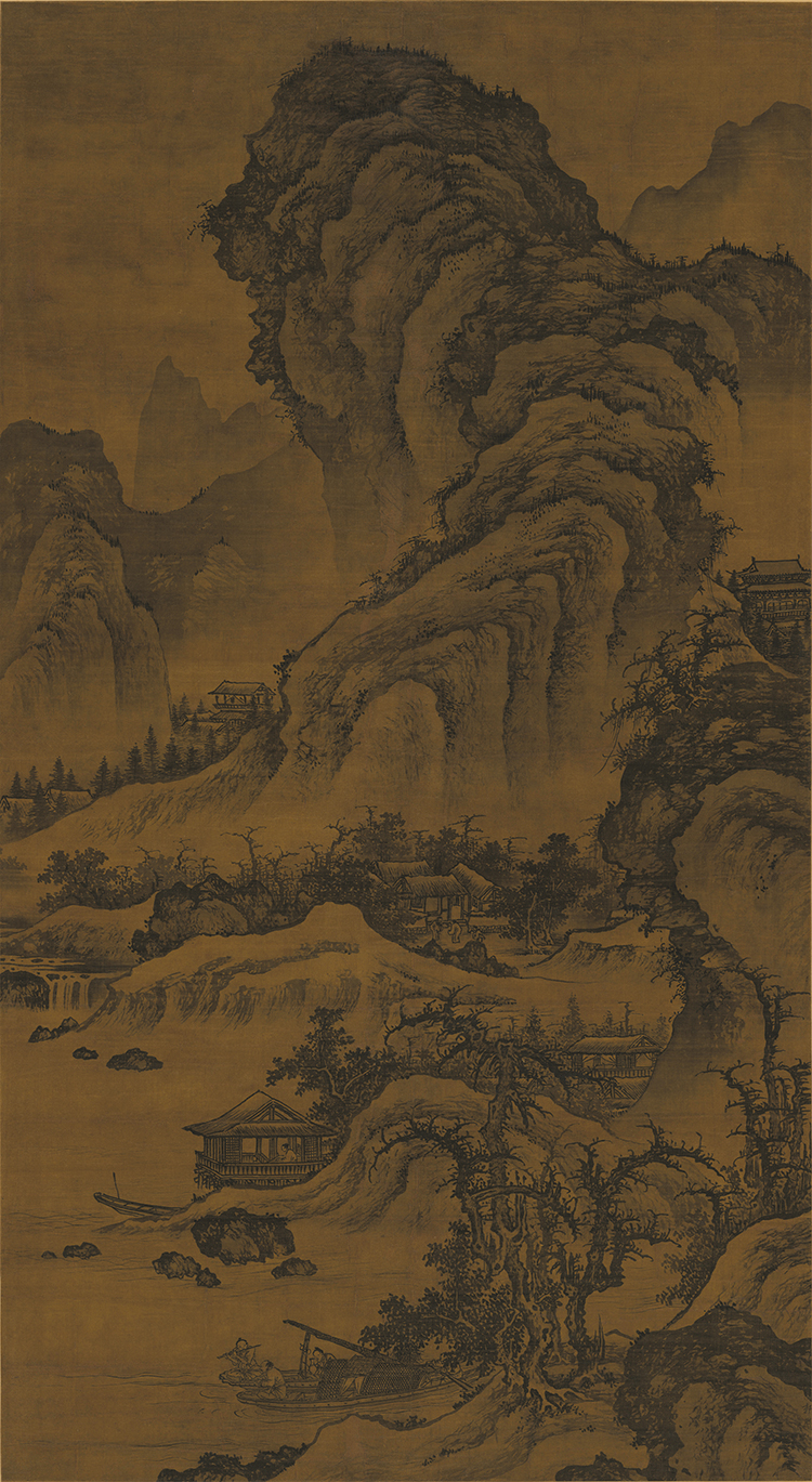 明代李在阔渚遥峰图国画山水画仿古画微喷复制画绢布古典画