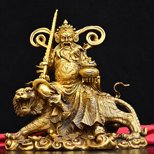 武财神像家用树脂佛像店铺供奉黑虎黑脸神像5纯黄铜赵公明财神骑虎像