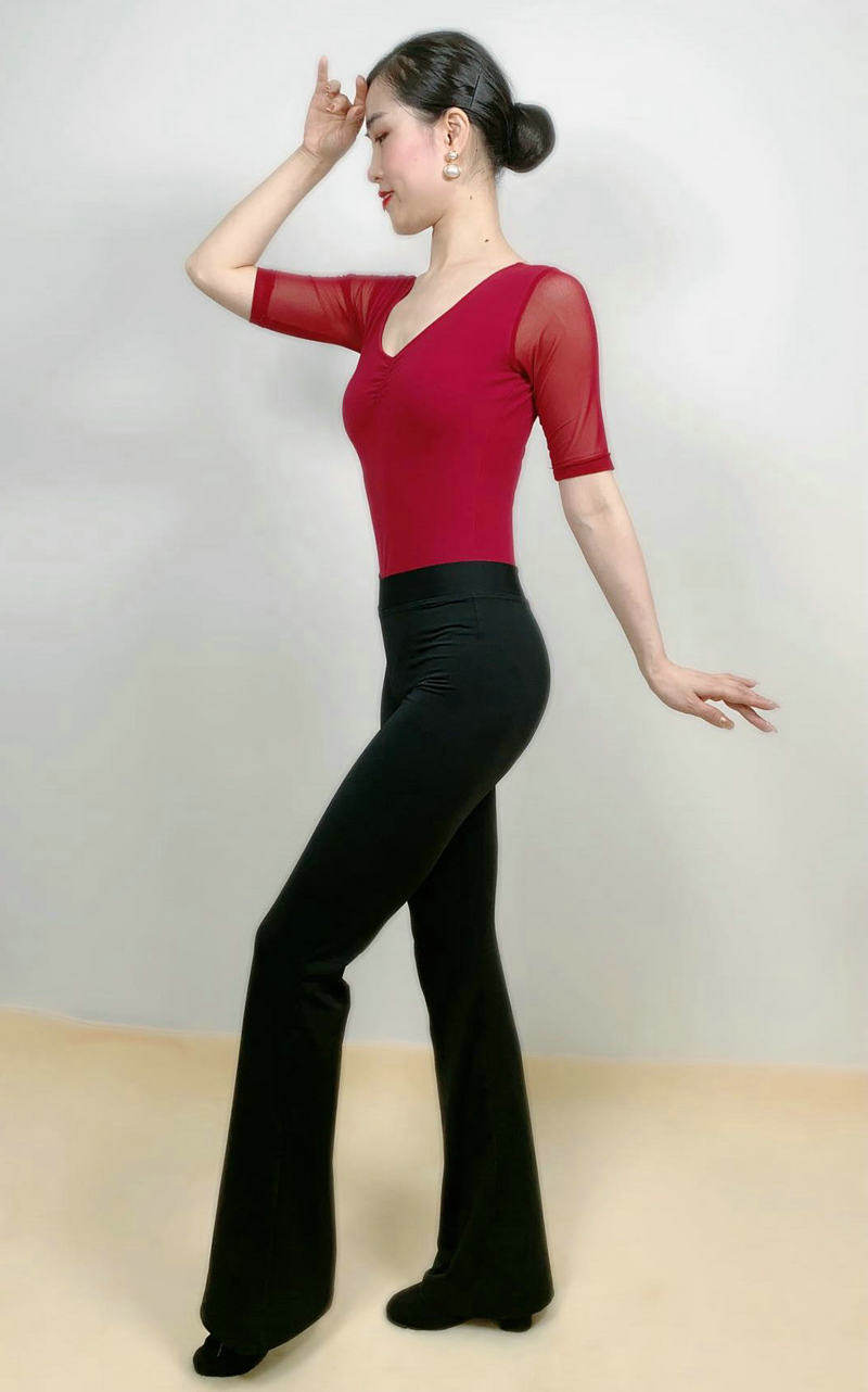 形体训练服女套装连体黑色练功服