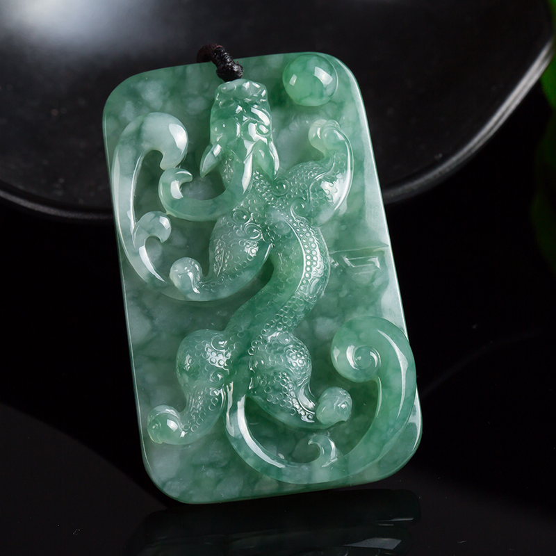 冰糯种缅甸翡翠a货草龙吊坠 44.92g