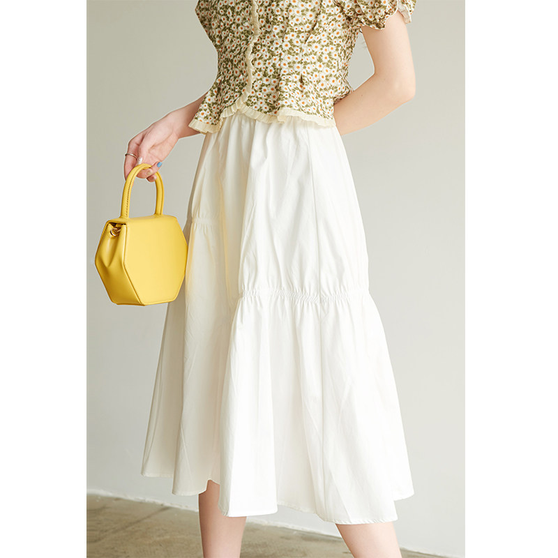 纯棉白色半身裙女春新款高腰显瘦黑色半裙a字白裙子夏小个子伞裙