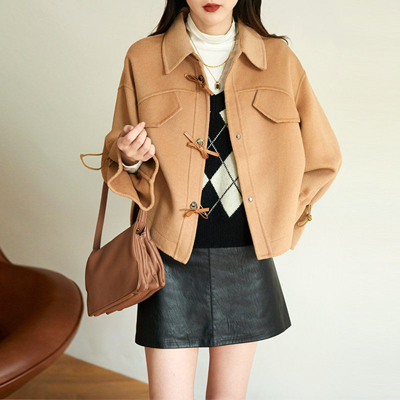 榭都首尔站 短款双面呢女小个子甜美减龄羊绒外套双面羊毛大衣