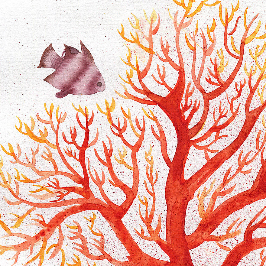 钟沛霖《红珊瑚》纸本水彩