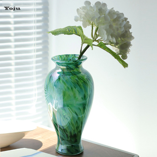 新中式琉璃复古花瓶餐桌高级感艺术摆件民宿轻奢装饰水培玻璃花器