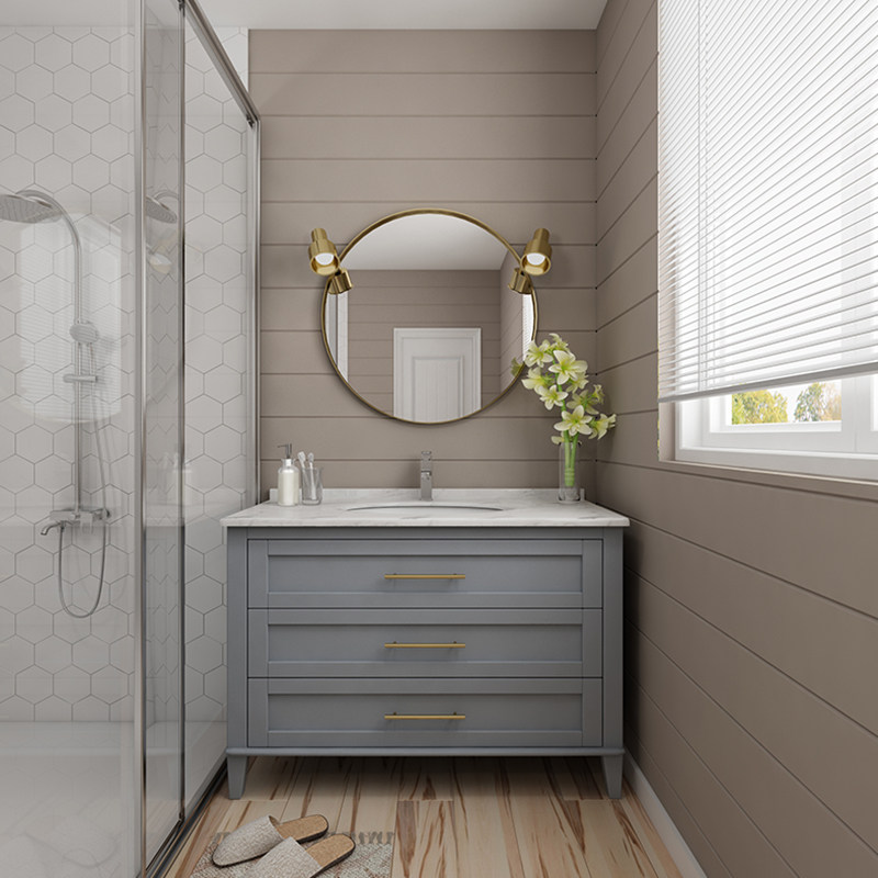 特价洗漱台组合柜_落地橡木浴室柜组合北欧实木卫浴柜卫生间洗漱台盆