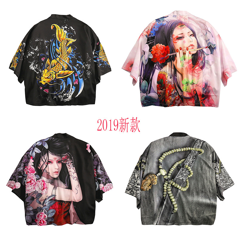 夏季日系暗黑仙鹤浮世绘开衫和服道袍复古男女学生薄款七分袖外套|ruв категории Мужская одежда, рубашка - от Buy2taobao.com для оказания профессиональной услуги покупки агента Taobao