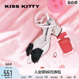 KISSKITTY恋恋结系列绑带凉鞋女包头夏新款蝴蝶结尖头高跟鞋