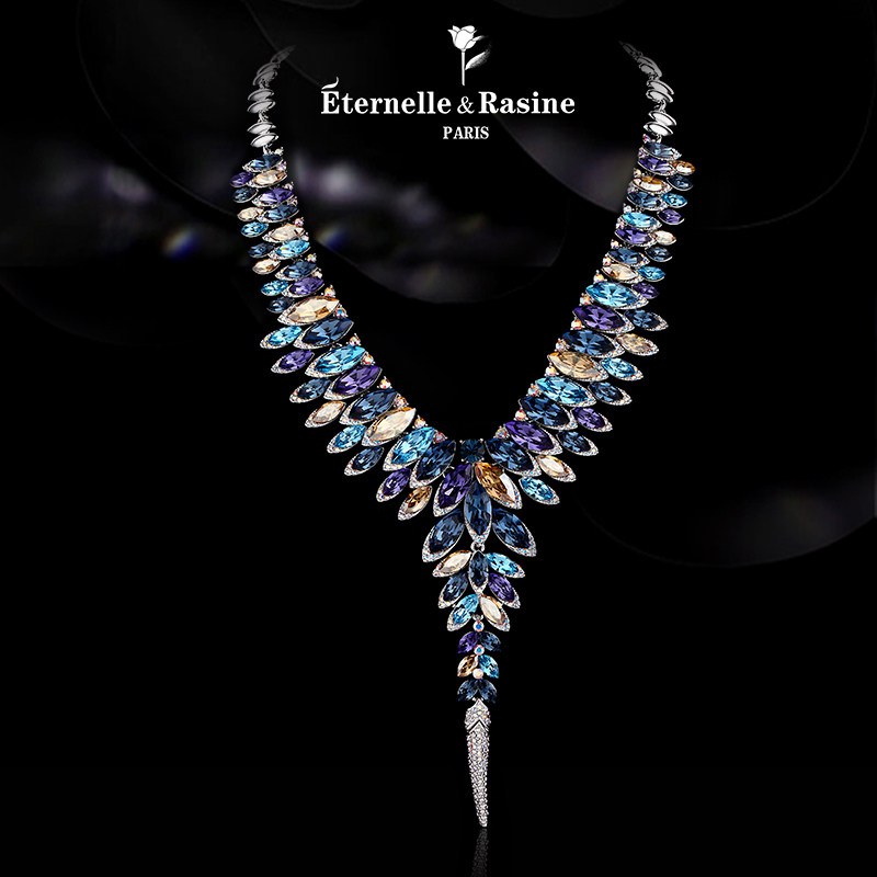 法国eternelle奥地利水晶长款项链 宴会首饰品毛衣链吊坠感恩礼物