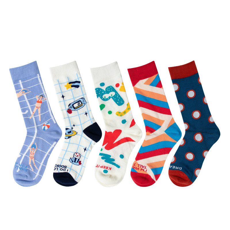 热销袜子中筒袜 韩版 学院风情侣_个性涂鸦花纹袜子男女情侣中筒袜