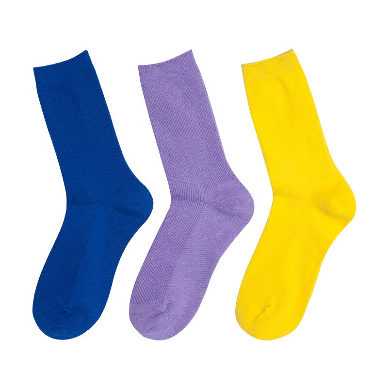 网红宝蓝色紫色彩色袜子女潮韩国中筒袜糖果色韩版纯色学院风夏季