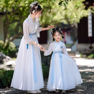 民族中国风国学表演服姐妹连衣裙唐装女童亲子汉服母女装洋气古风