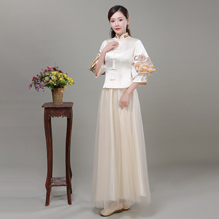 中式伴娘服中国风长款女士连衣裙气质姐妹闺蜜裙新娘结婚敬酒礼服