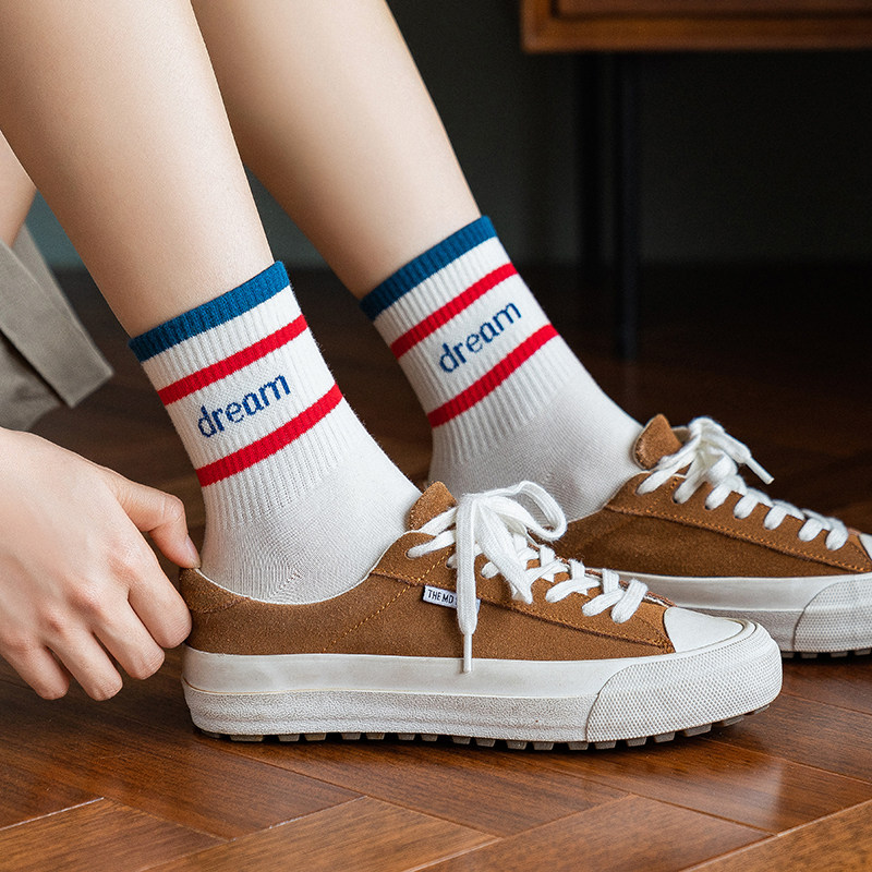 袜子夏天中筒袜女潮ins薄款卡通字母可爱日系老爹鞋袜秋冬运动袜
