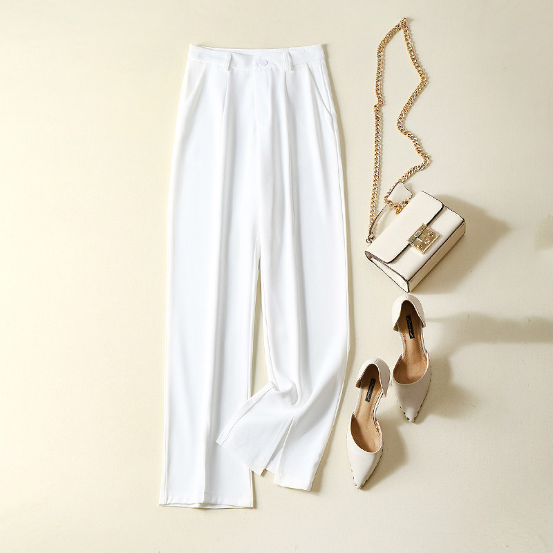 白色裤子女开叉西裤垂感直筒裤女士西装裤长裤春夏季百搭休闲裤