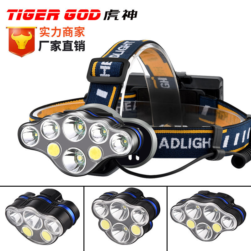 亚马逊强光头灯LED+COB灯珠T6头戴式电筒充电防水超亮夜间泛光灯