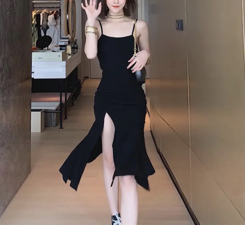 花花家同款双版高叉裙敲显身材的双版本高开叉连衣裙