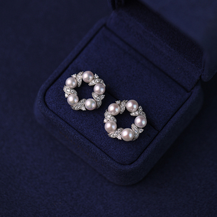 《花环》轻奢线·天然镜面珍珠高级设计感气质纯银耳钉耳环女礼物