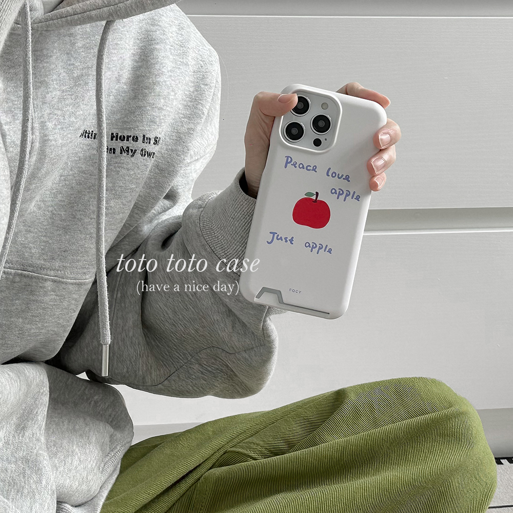 韩国ins博主同款苹果英文插画手机壳支架适用苹果13iPhone14promax新款iPhone14/15pro卡包收纳12/15菲林硬壳