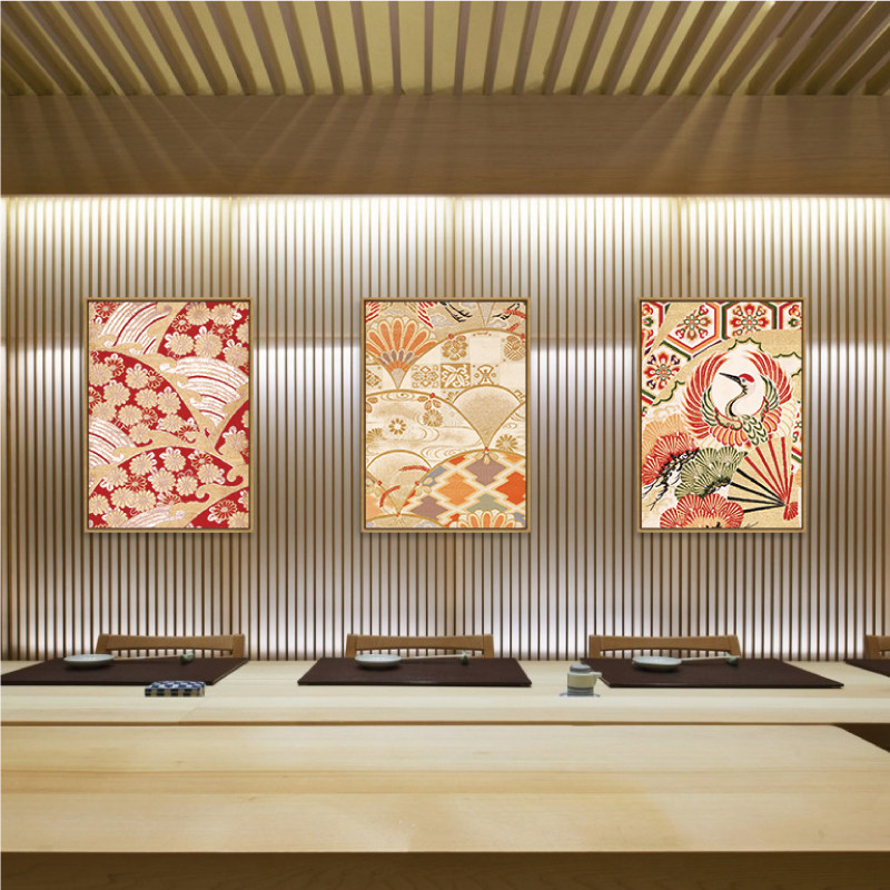 璞图日式装饰画日料店酒店挂画客厅沙发背景墙和风花纹榻榻米壁画