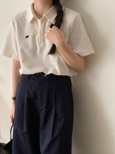 刺绣polo领t恤女夏季短袖美式高街设计感小众宽松显瘦体恤衫上衣