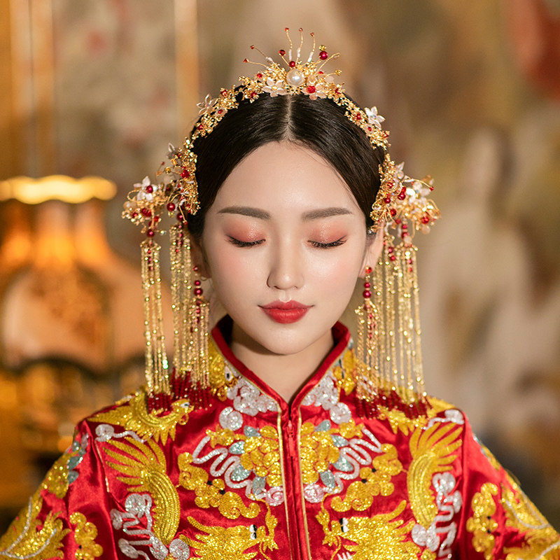 新娘婚礼古装中式民族风发饰凤冠龙凤褂头饰复古结婚写真拍照配饰