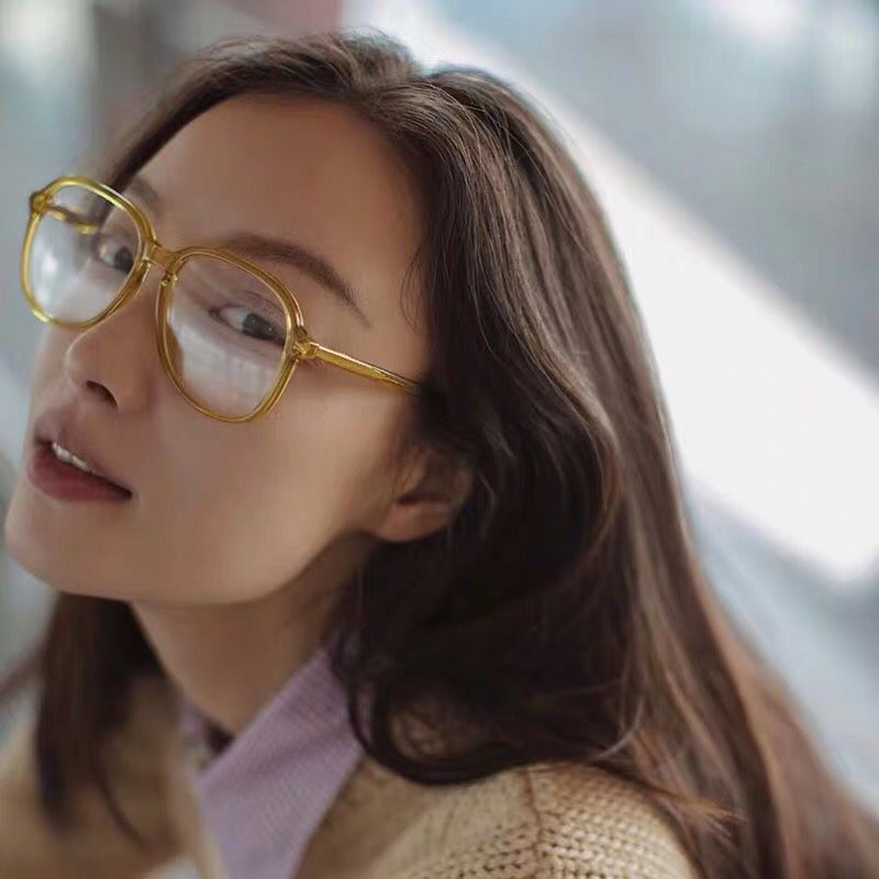 倪妮同款眼镜tr90土黄框瘦脸素颜ins可爱风格透明平光镜可配近视
