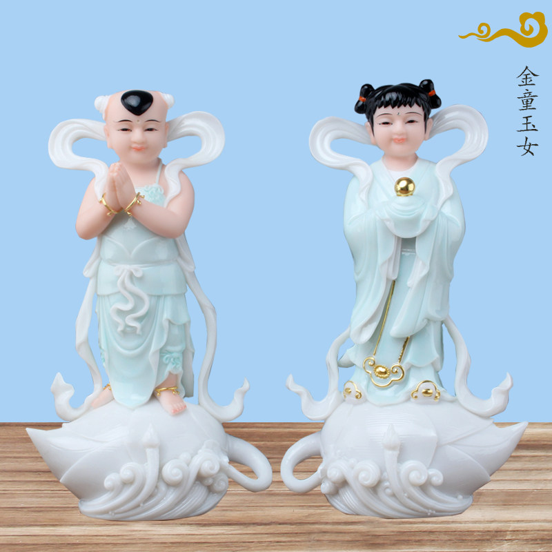 新品优惠券10元金童玉女汉白玉佛像善财童子童男童女