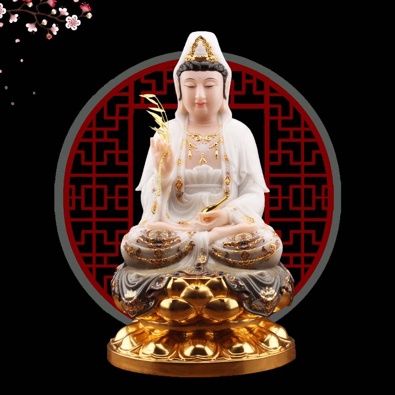 台湾宝华纯铜观世音菩萨佛像 彩绘开光观音 娑婆三圣西方三圣摆件
